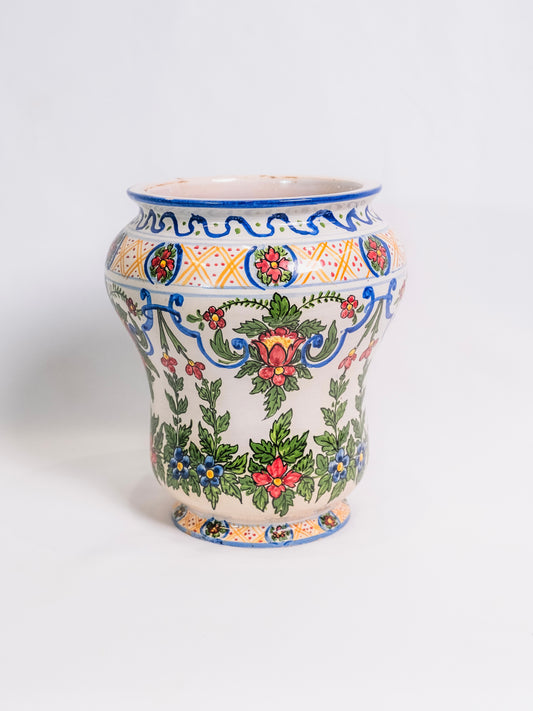 Vintage 1950s Ceramic Hand-Painted Italian Floral Pot
