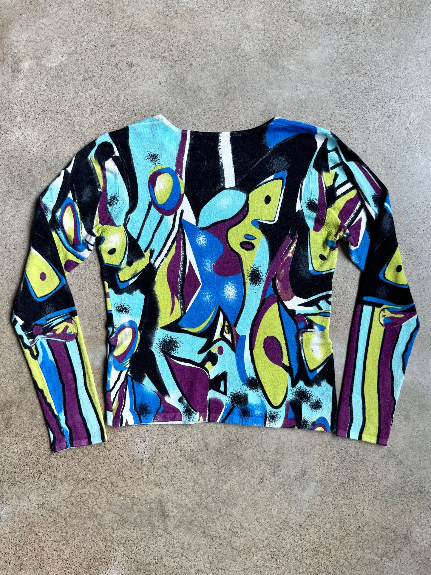 Gabriella Molinari Abstract Pattern Bamboo Knit Long Sleeve Top | Medium