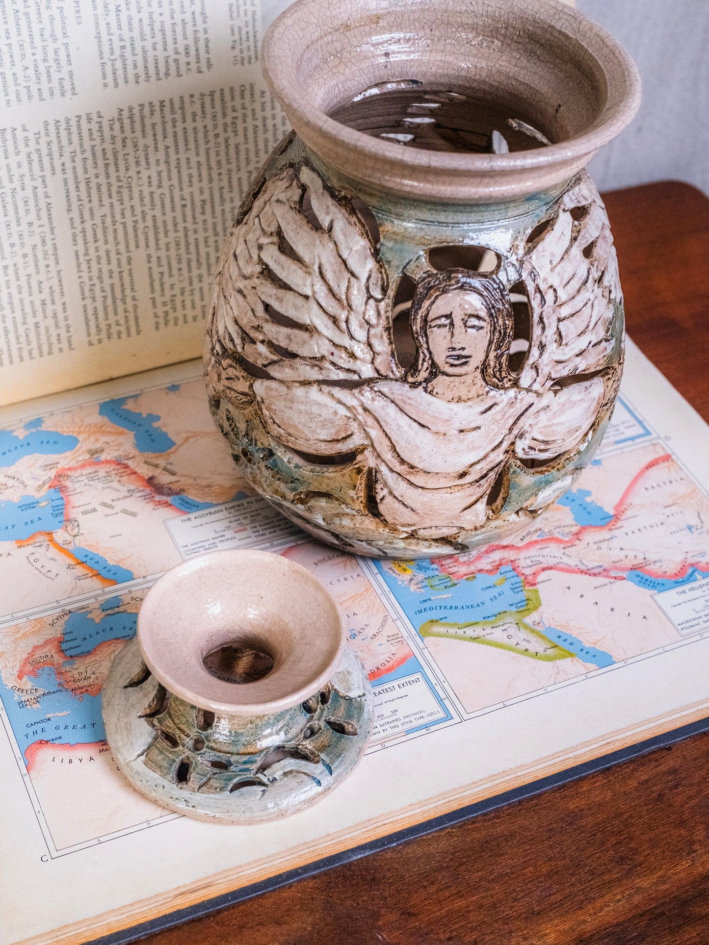 Vintage 1990s Studio Pottery Angel Lantern | Signed