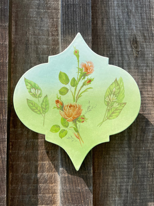Vintage 1970s Ceramic Floral Painted Wall Decor