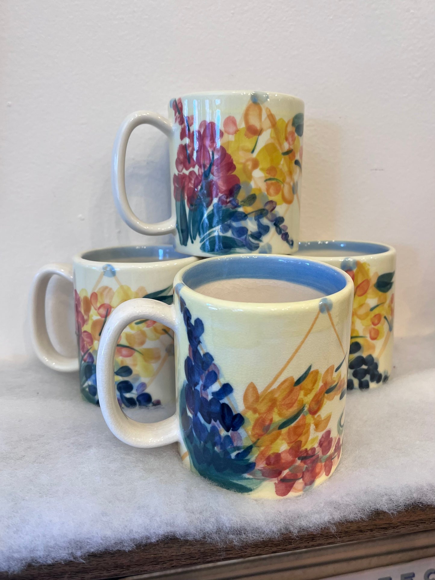 Vintage Gail Pittman Floral Painted Mugs | Set of 4