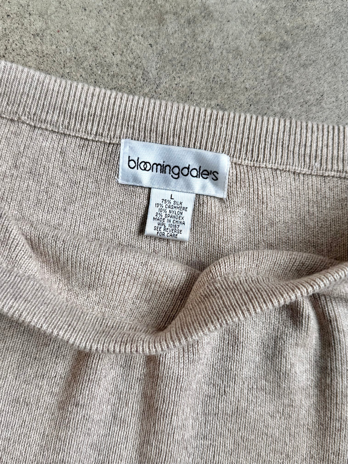 Vintage 1990s Bloomingdale's Beige Silk & Cashmere Knit Skirt | Large