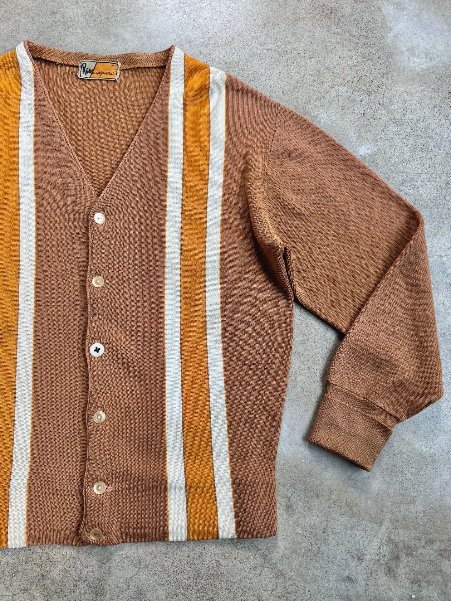 Vintage 1960s Ram California Creator Brown & Orange Striped Cardigan | Medium