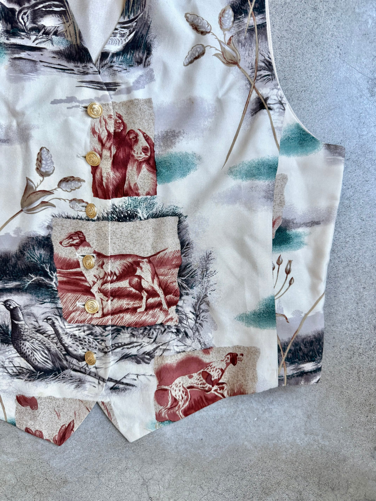 Vintage 1990s Liz Claiborne Hunting Dogs Silk Waistcoat Vest | Large