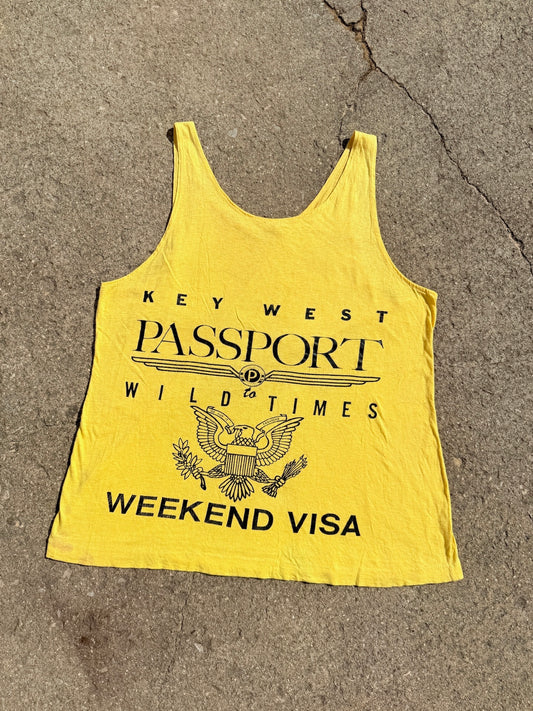 Vintage Yellow Key West Passport Graphic Tank Top | XL