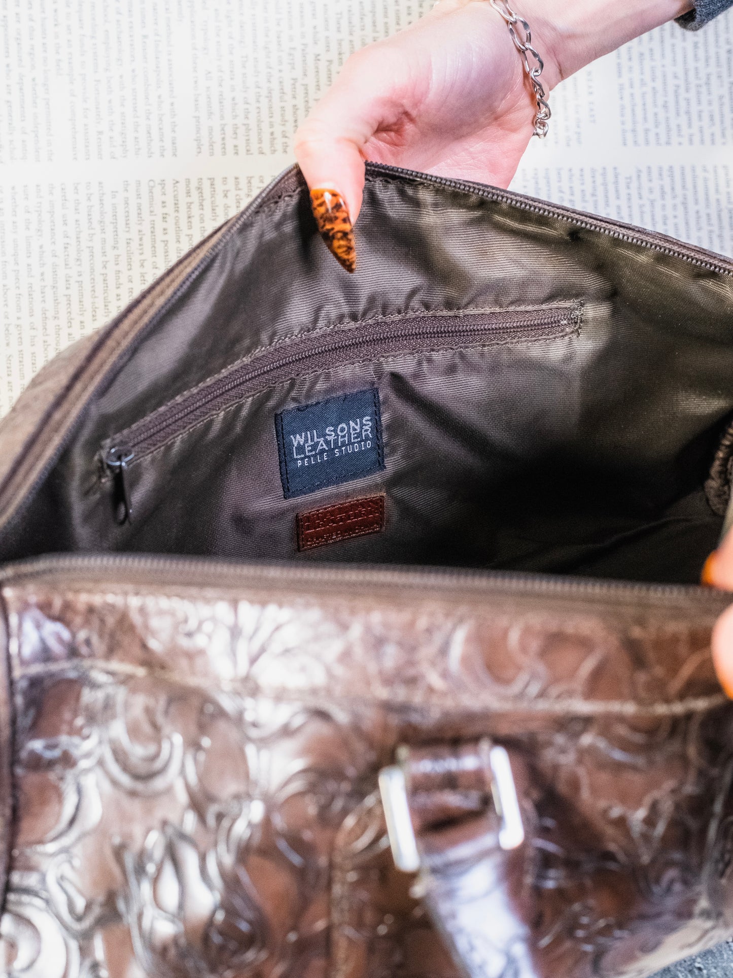 Vintage 1990s Wilsons Leather Floral Embossed Shoulder Bag