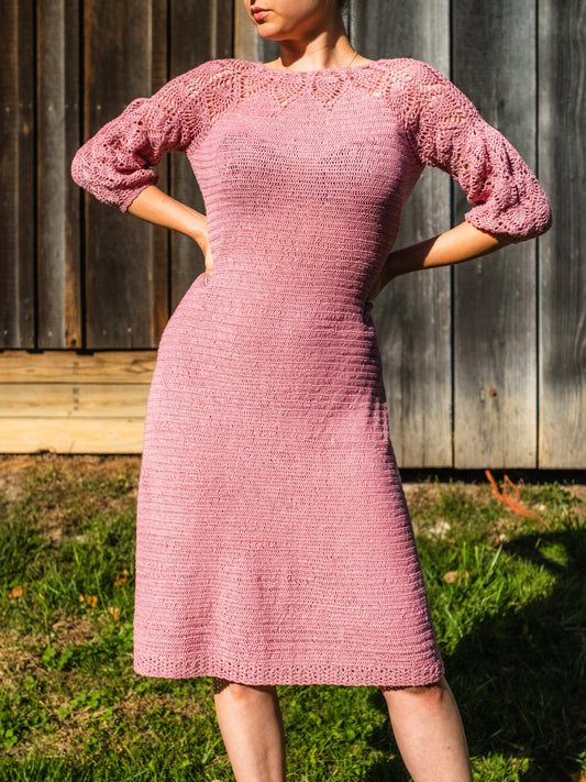 Vintage 1930s Handmade Pink Crochet A-Line Sweater Dress | S/M