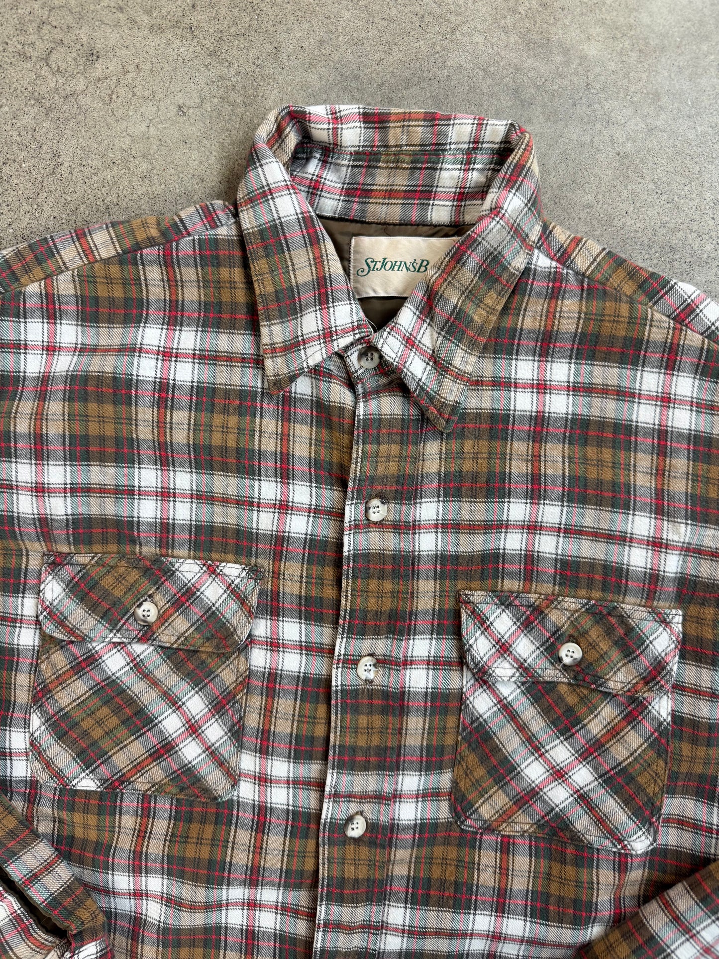 Vintage 1990s St. John’s Bay Brown & Red Plaid Quilt-Lined Cotton Shirt Jacket | XL