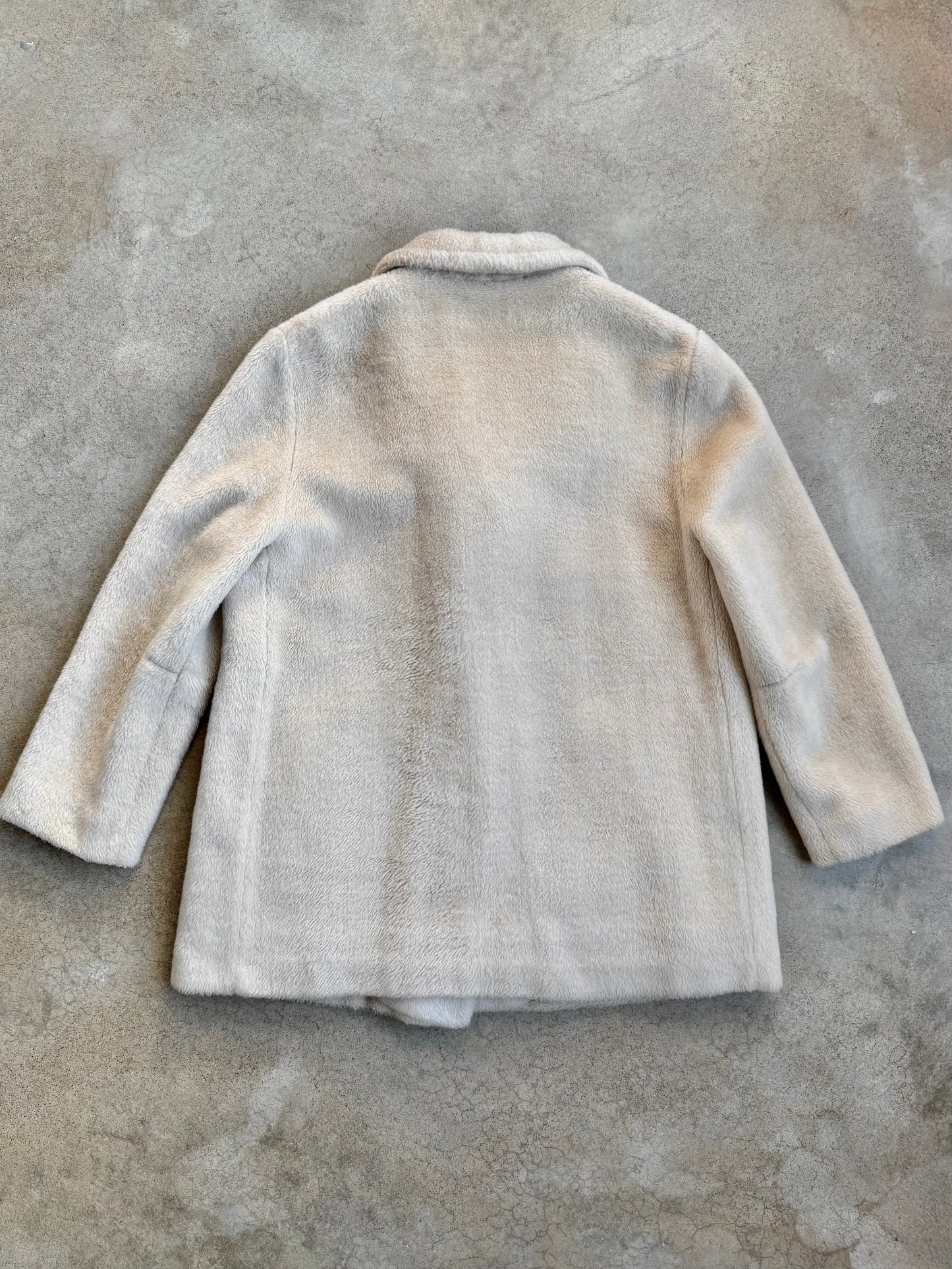 Vintage 1960s Sears Beige Faux Fur Plaid Lined Peacoat | Medium