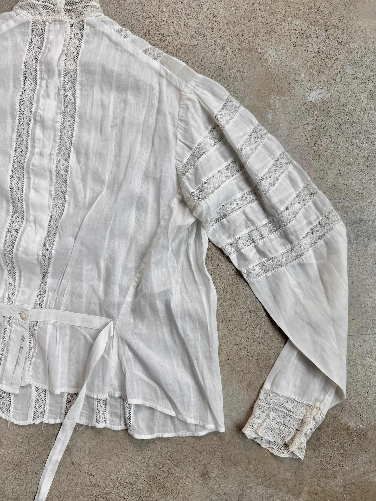 Antique 1900s Edwardian White Lace High-Neck Blouse | XS/S