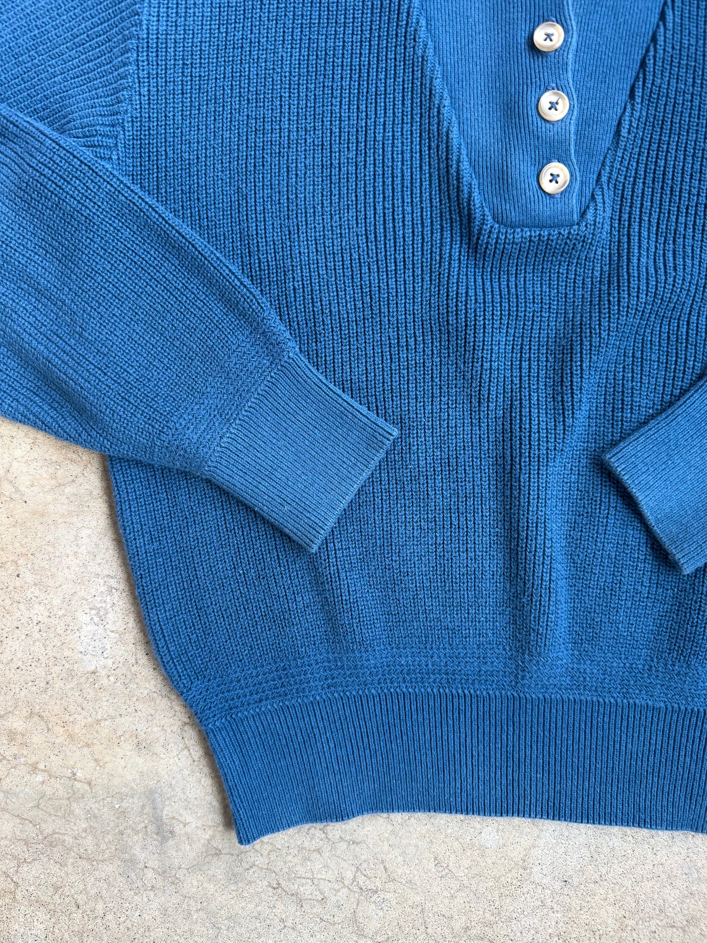 Vintage 1990s L.L Bean Blue Cotton Henley Fisherman Sweater | Small