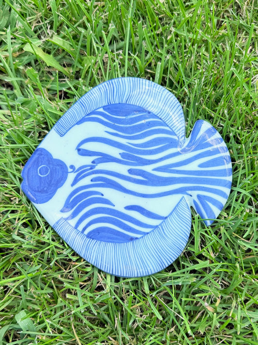 Vintage 1970s Knobler Hand-Painted Fish Tile