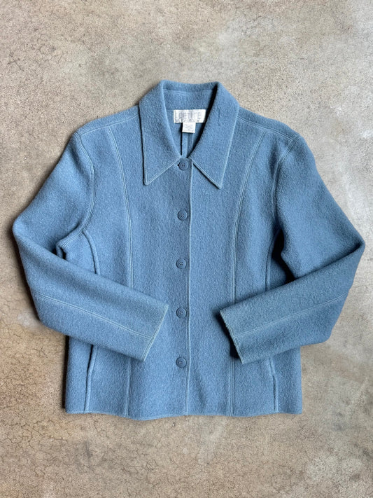 Vintage 1990s Petite Sophisticate Baby Blue Wool Jacket | Small