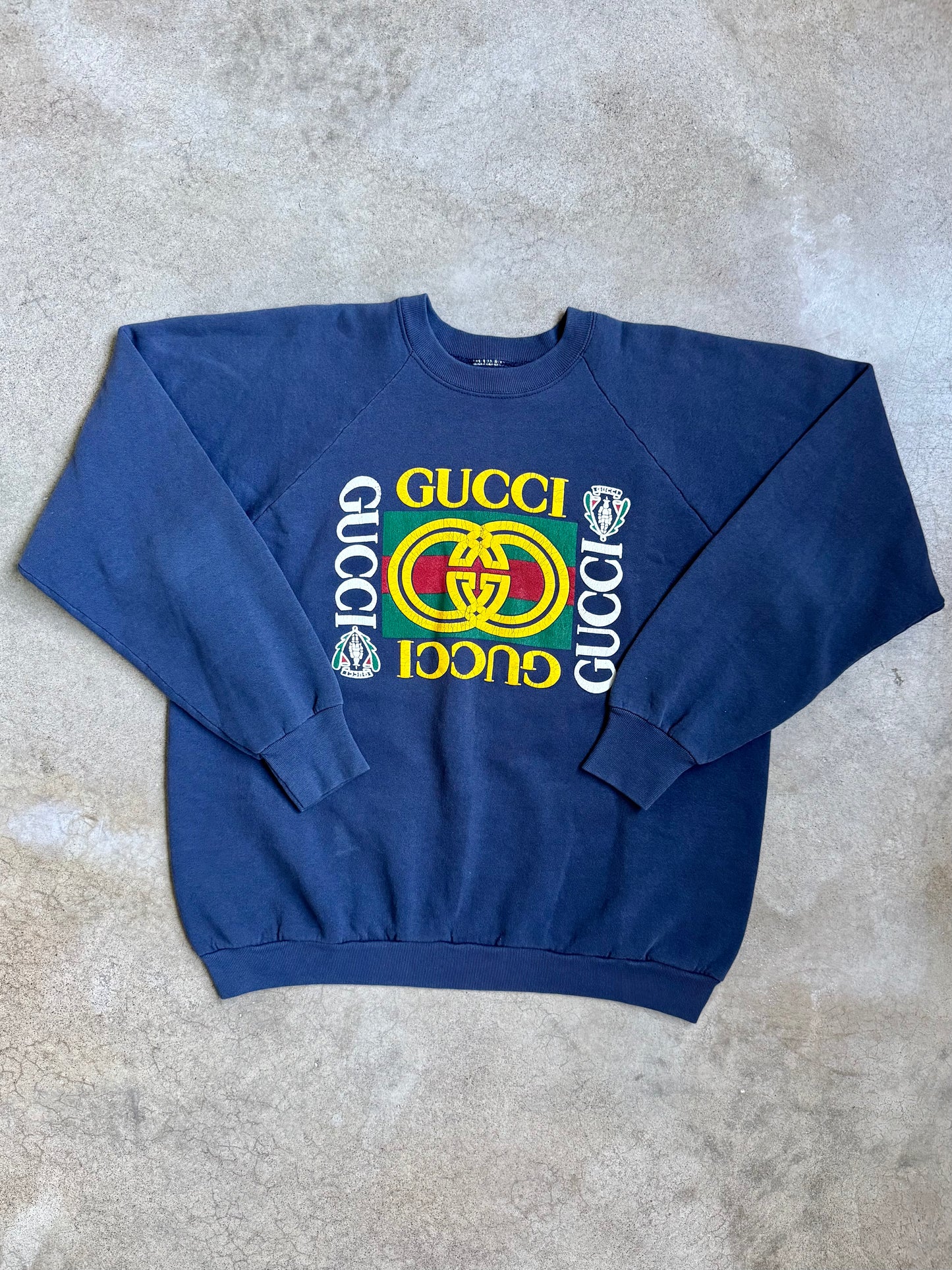 Vintage 1980s/90s Blue Gucci Graphic Raglan Sweatshirt | L/XL