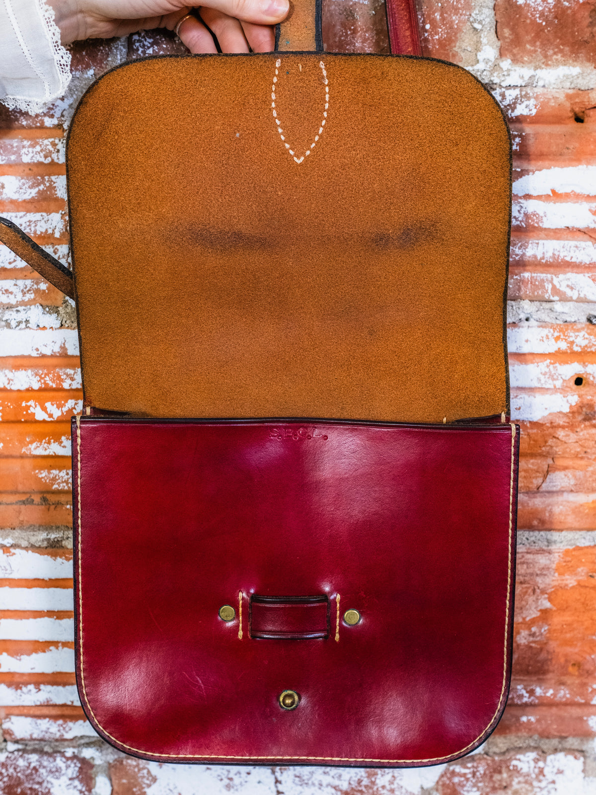Vintage Dennis Knight Handcrafted Red Leather Saddle Bag
