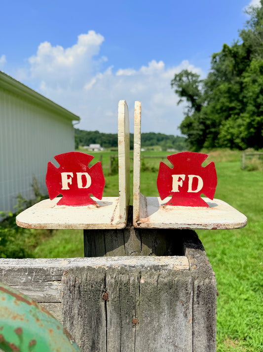 Vintage 1940s/50s RARE Cast Iron Fire Department Bookends | Set of 2