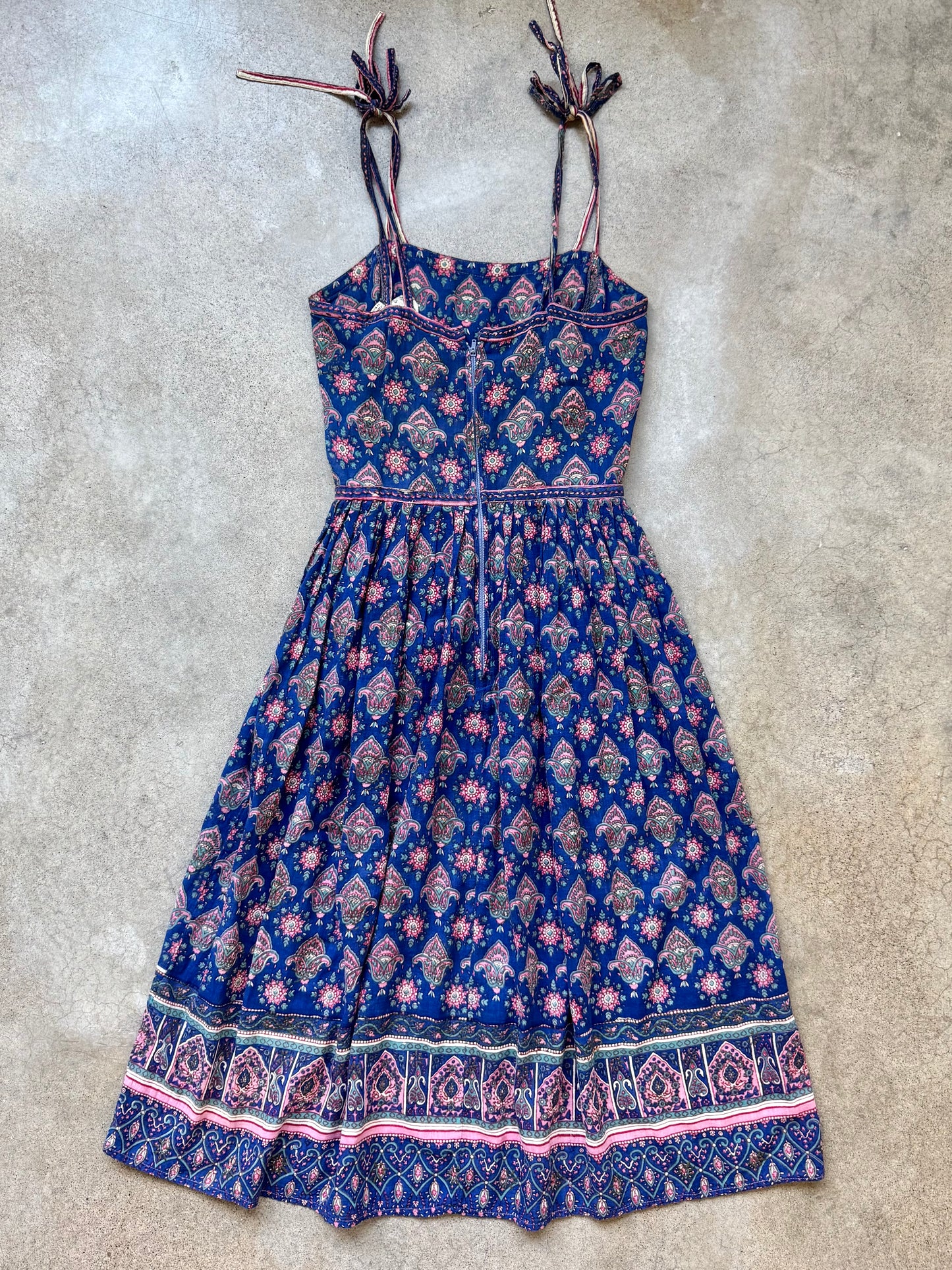 Vintage 1970s Adini Indian Block Print Cotton Gauze Summer Dress | XS