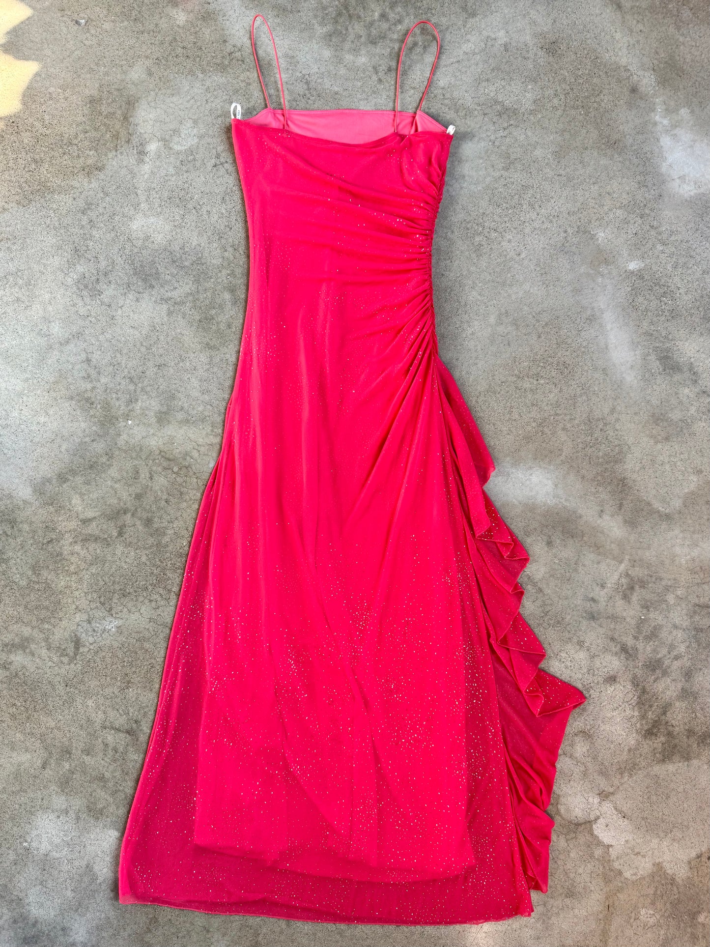 Vintage 1990s City Triangles Pink Sparkle Ruched Full-Length Formal Dress | Small
