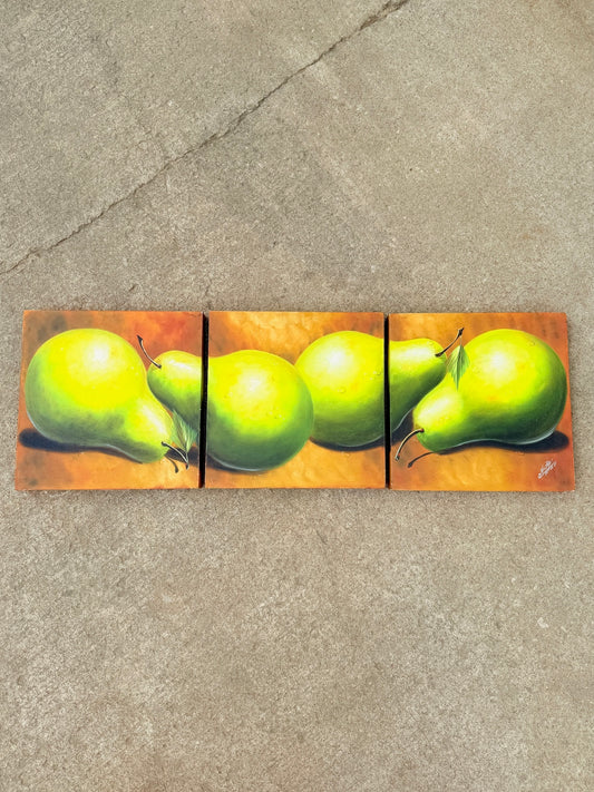 Signed & Dated Three Panel "Pears" Oil on Canvas Painting Set
