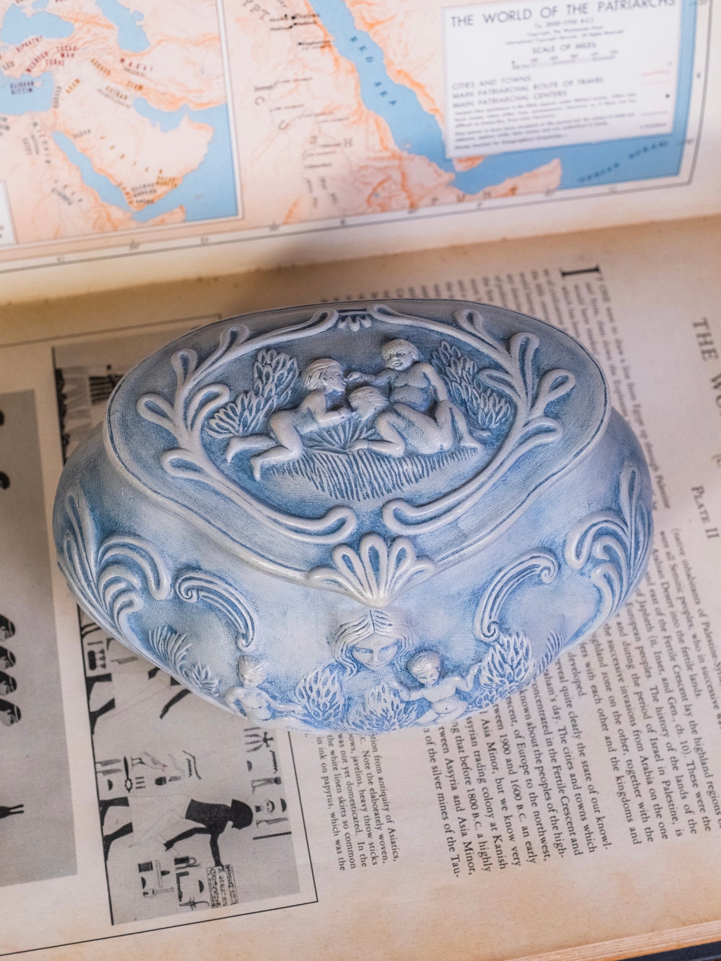 Vintage 1980s Art Nouveau-Style Ceramic Lidded Dish | Signed