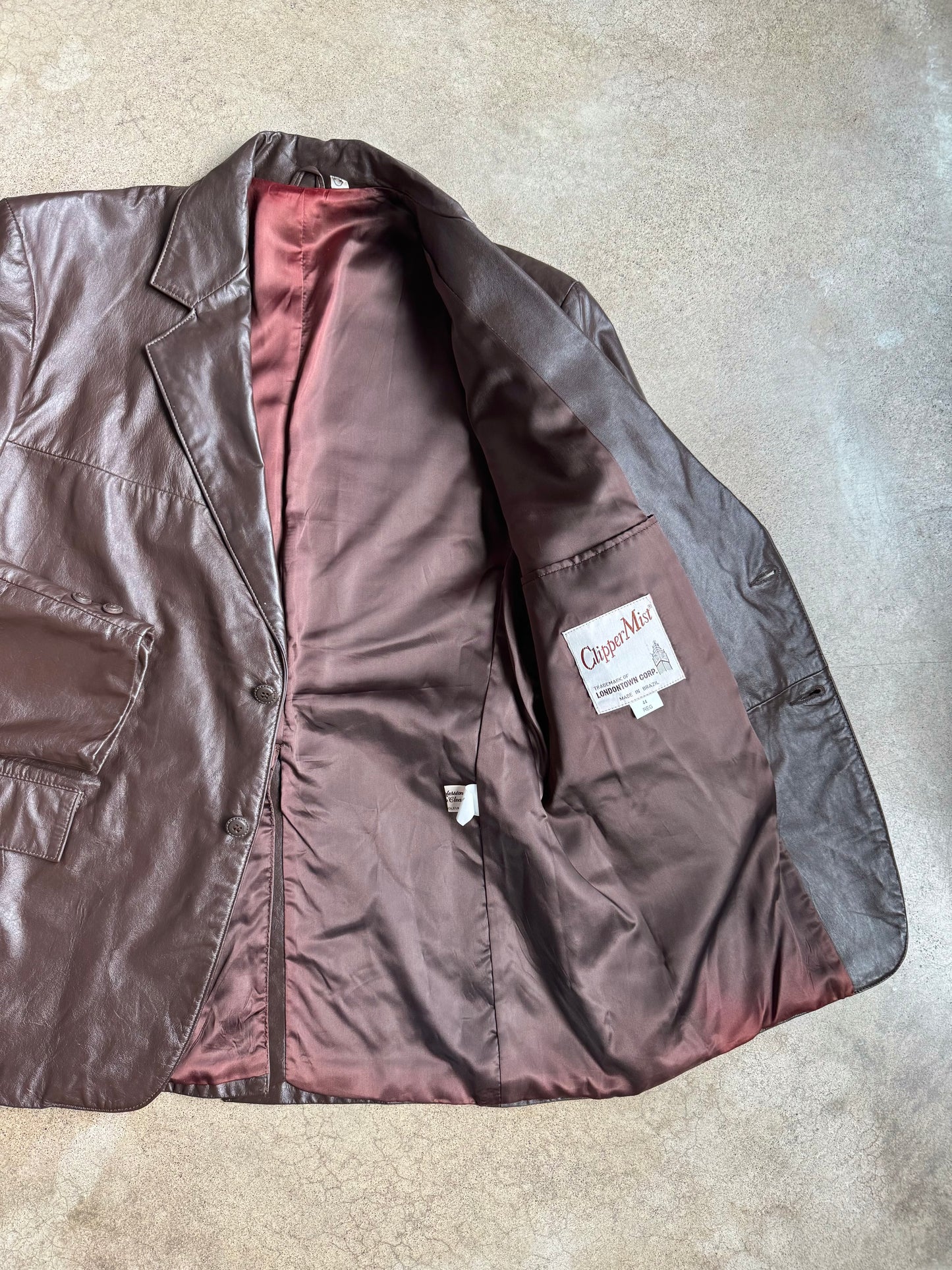 Vintage 1970s Clipper Mist Brown Leather Blazer Jacket | 44R