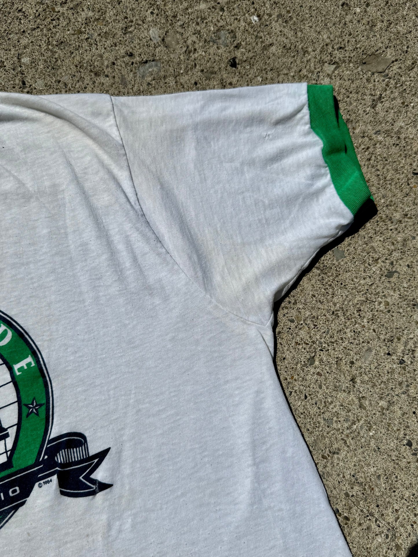 Vintage 1980s Portside Toledo White & Green Ringer Tee | M/L