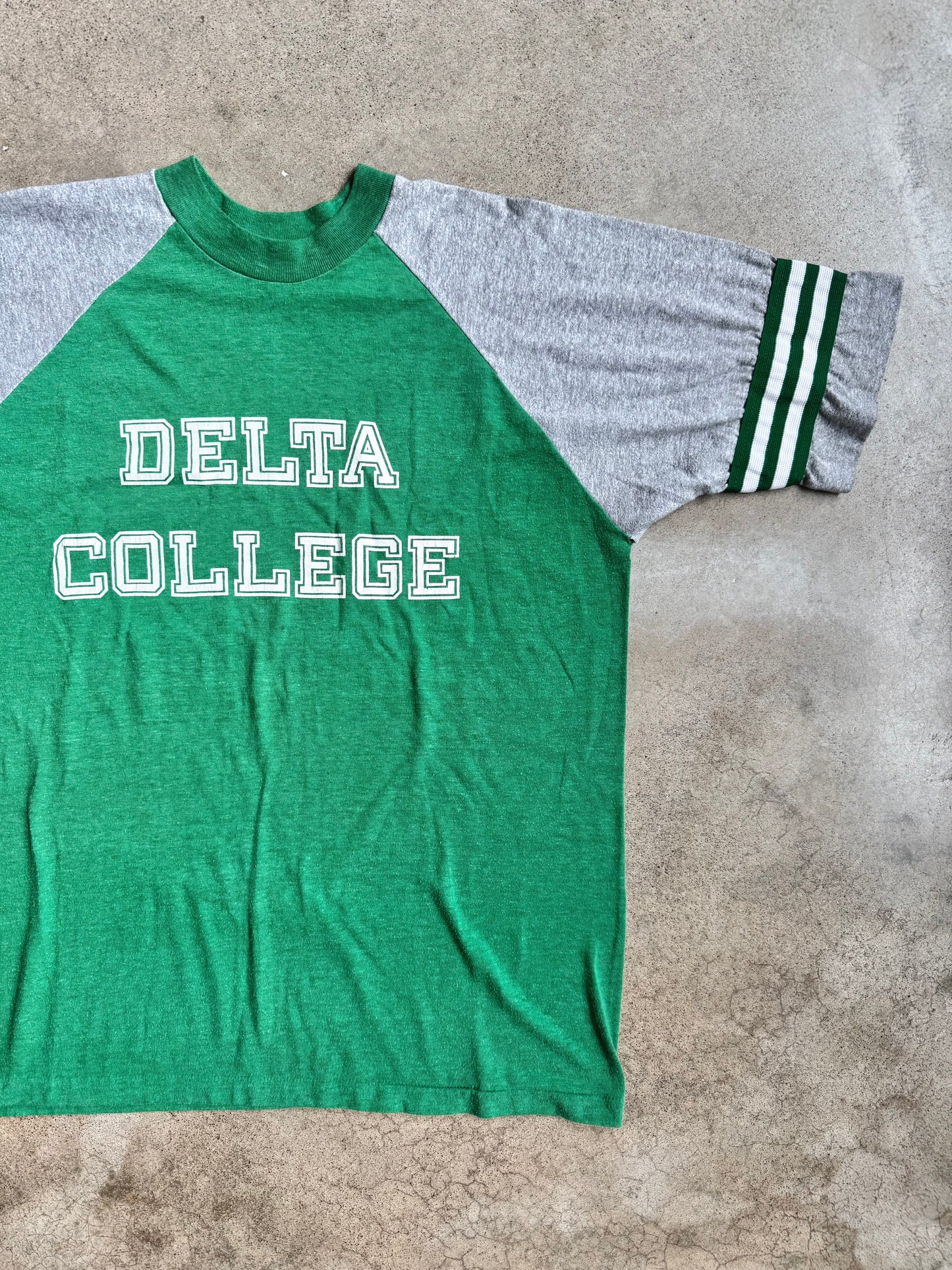 Vintage 1980s Green Delta College Raglan Tee | XL
