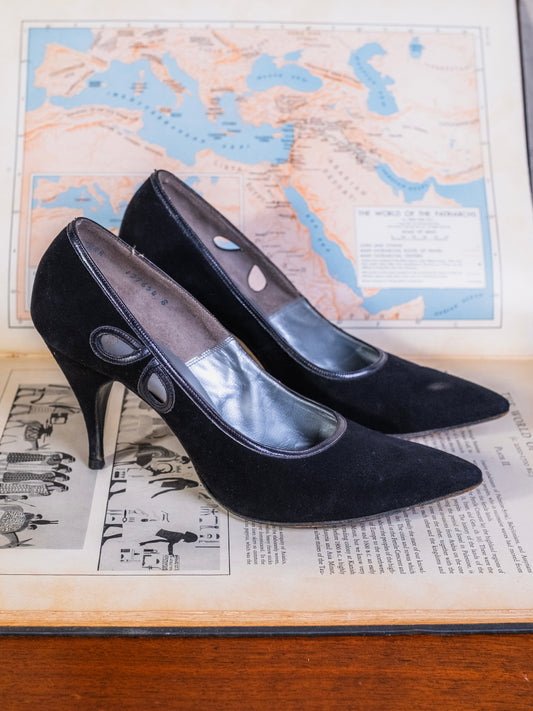 Vintage 1950s De Liso Debs Black Velvet Heels | Women’s 7.5AA