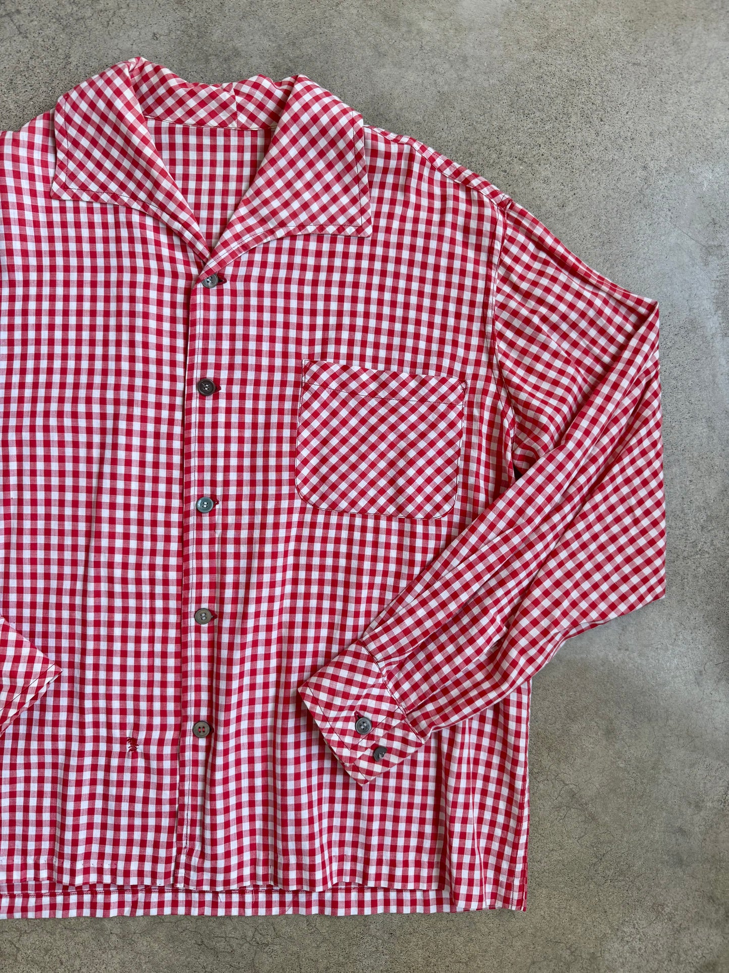 Vintage 1950s Red Gingham Button-Up Shirt | XXL