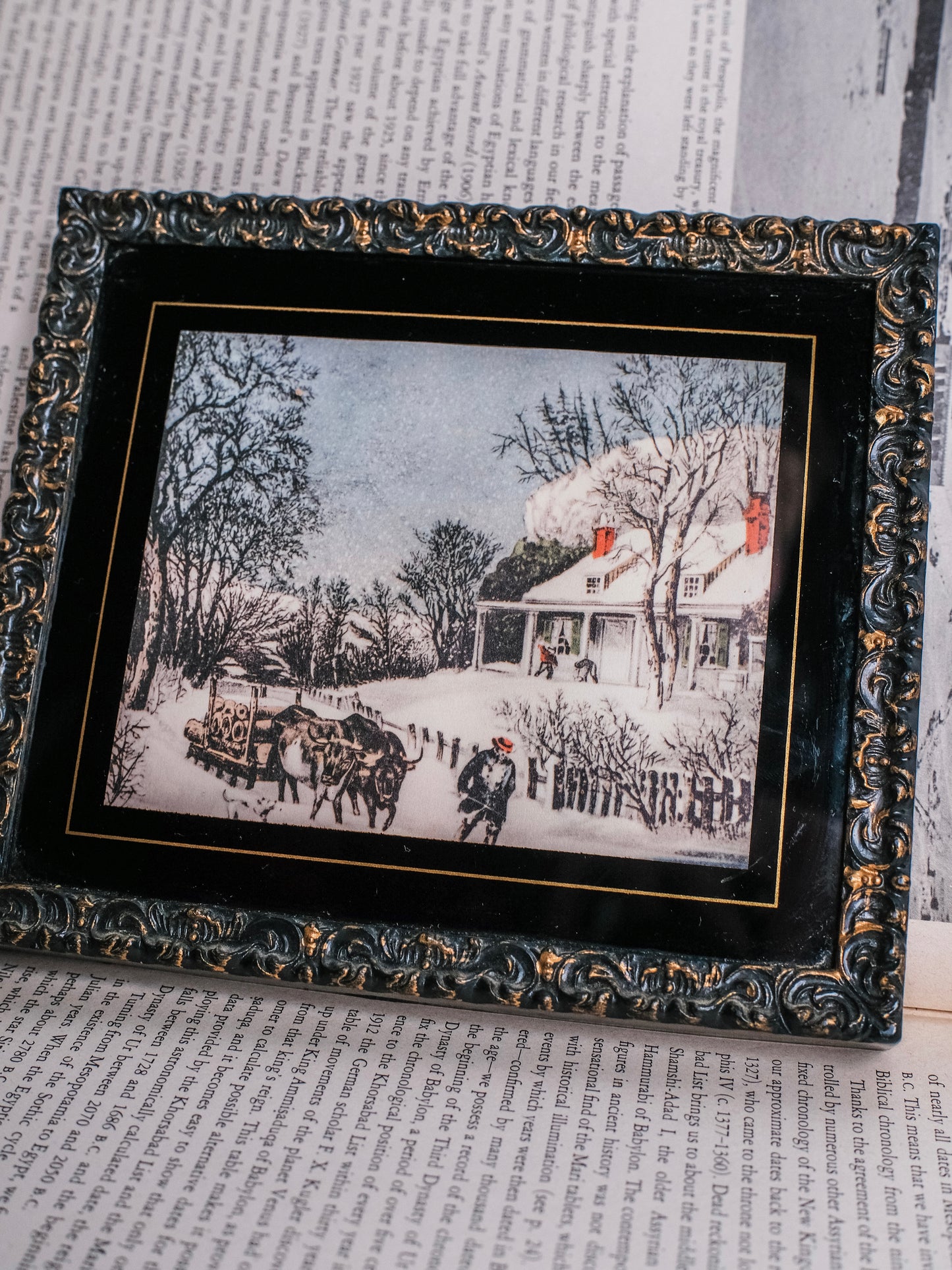 Vintage 1970s Currier & Ives Framed Print Wall Art | Set of 2