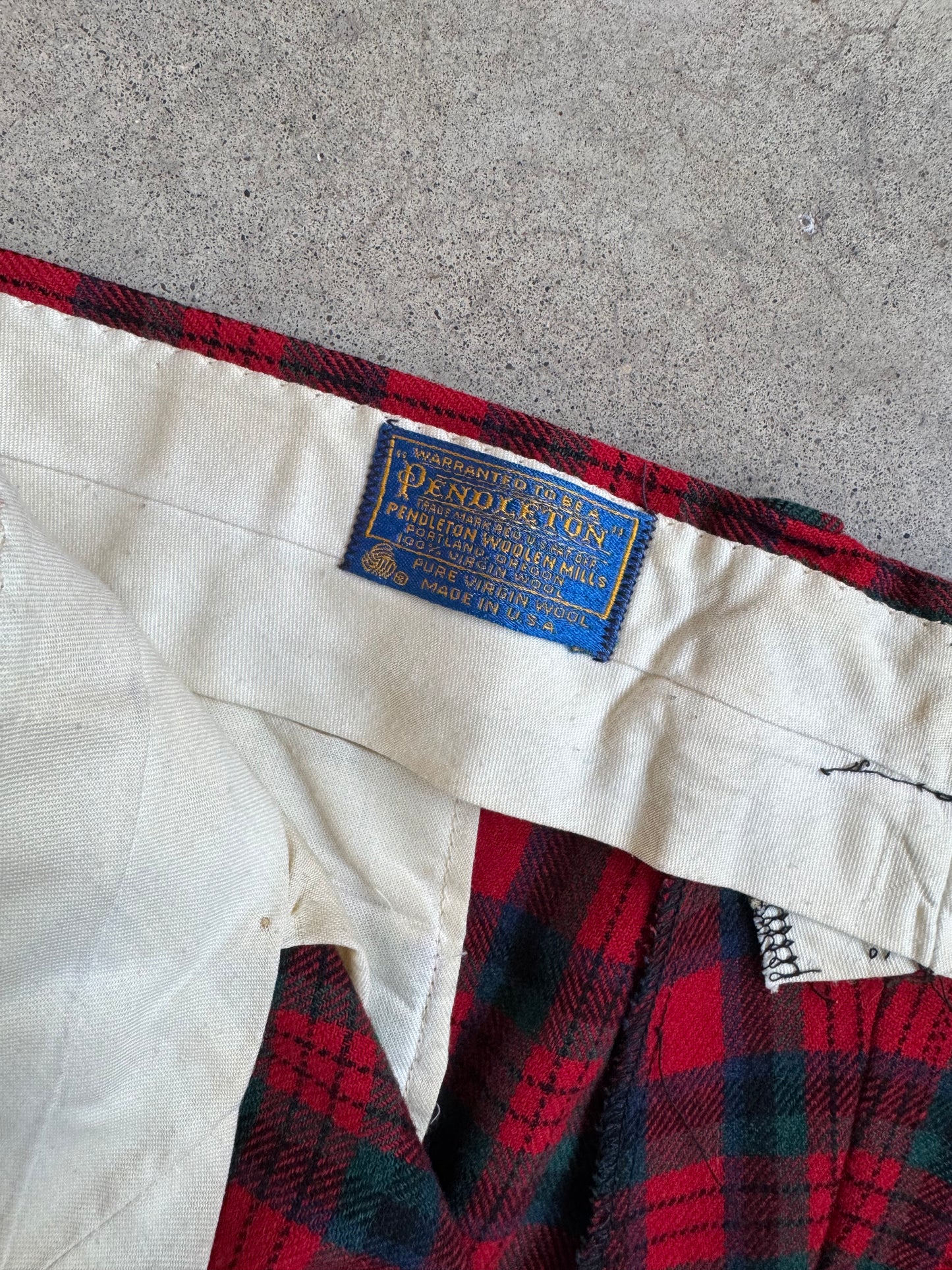 Vintage 1960s Pendleton Red Plaid Wool Trousers | Waist 38”