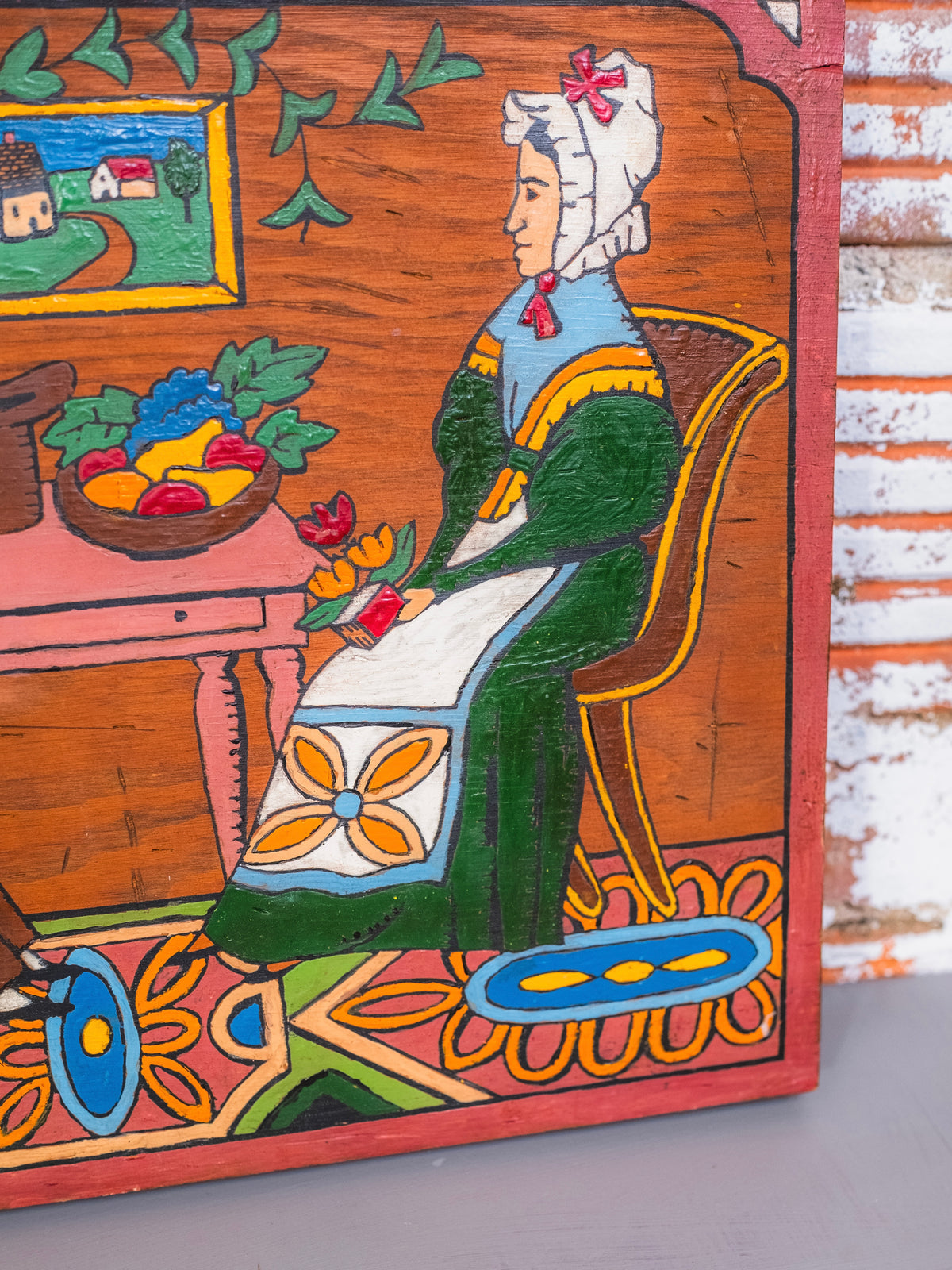 Vintage Joseph H. Davis Reproduction Wood Plaque Folk Art Painting
