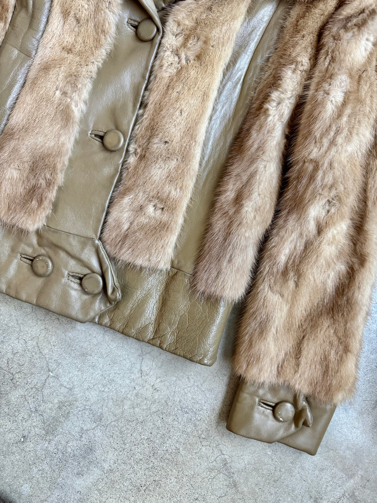 Vintage 1960s/70s Brown Mink Fur & Leather Cropped Bomber Jacket | Small