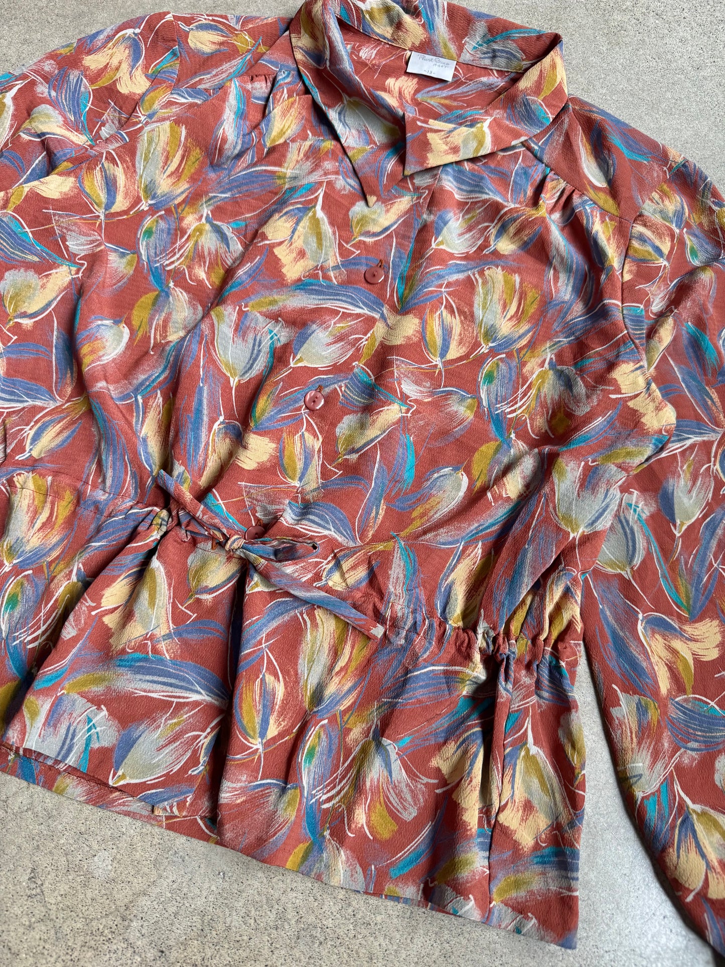 Vintage 1980s Pearl Biso Floral Print Tie-Waist Blouse | Medium