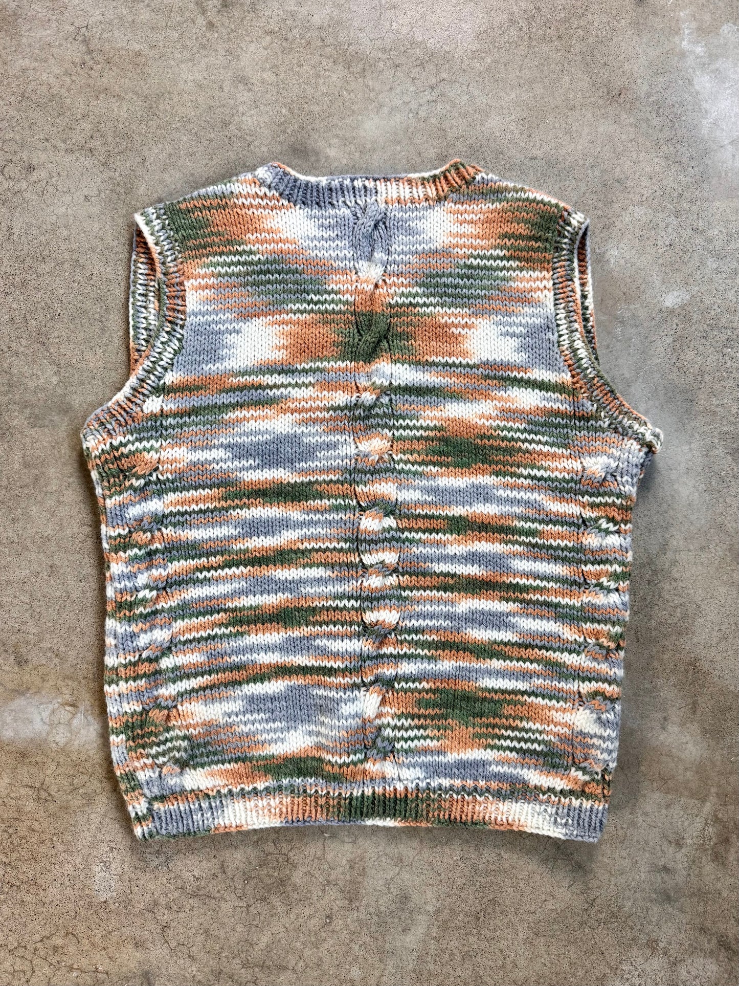 Vintage 1980s Hand-Knit Space-Dye V-Neck Sweater Vest | Large