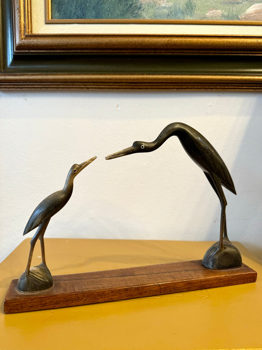 Vintage Carved Horn Heron Statue