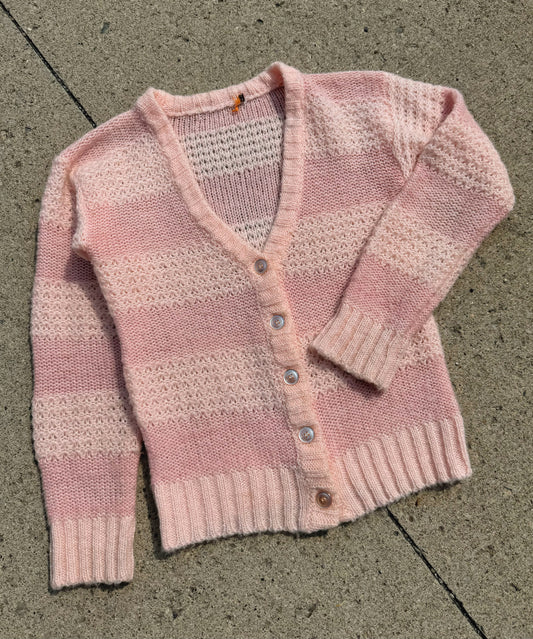 Vintage 1980s Pink Two Tone Buttoned Cardigan Sweater