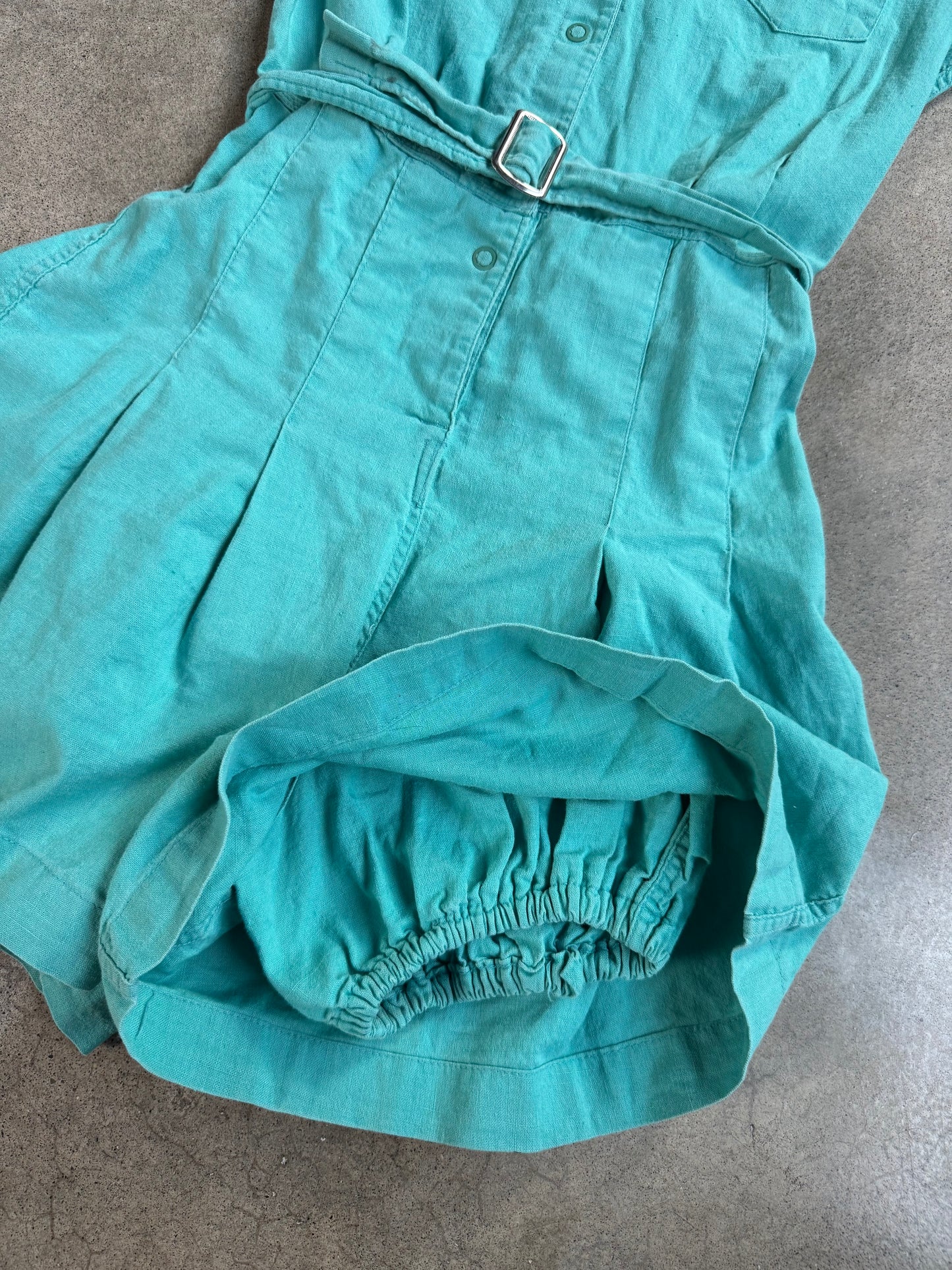 Vintage 1940s Moore Teal One-Piece Gym Suit Romper | XS