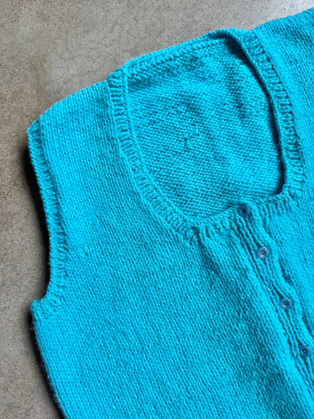 Vintage Handmade Aqua Blue Knit Sweater Vest | Large