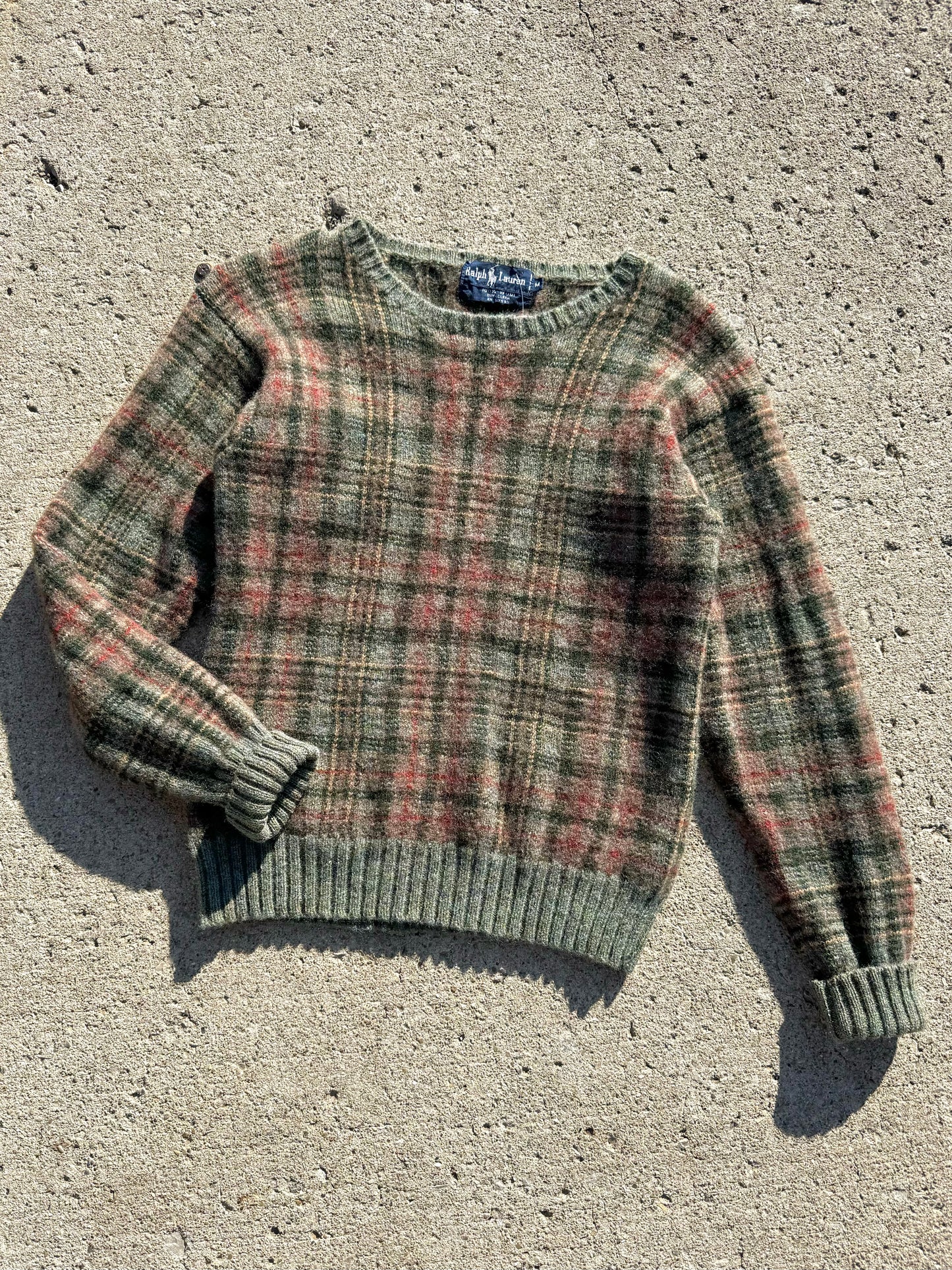 Vintage 1980s Ralph Lauren Plaid Wool Sweater | Medium