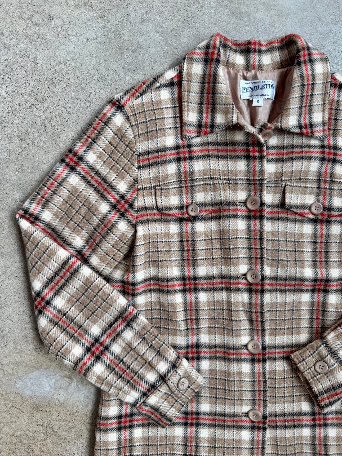 Vintage 1990s Pendleton Tan & Red Plaid Wool Shirt Jacket | Small
