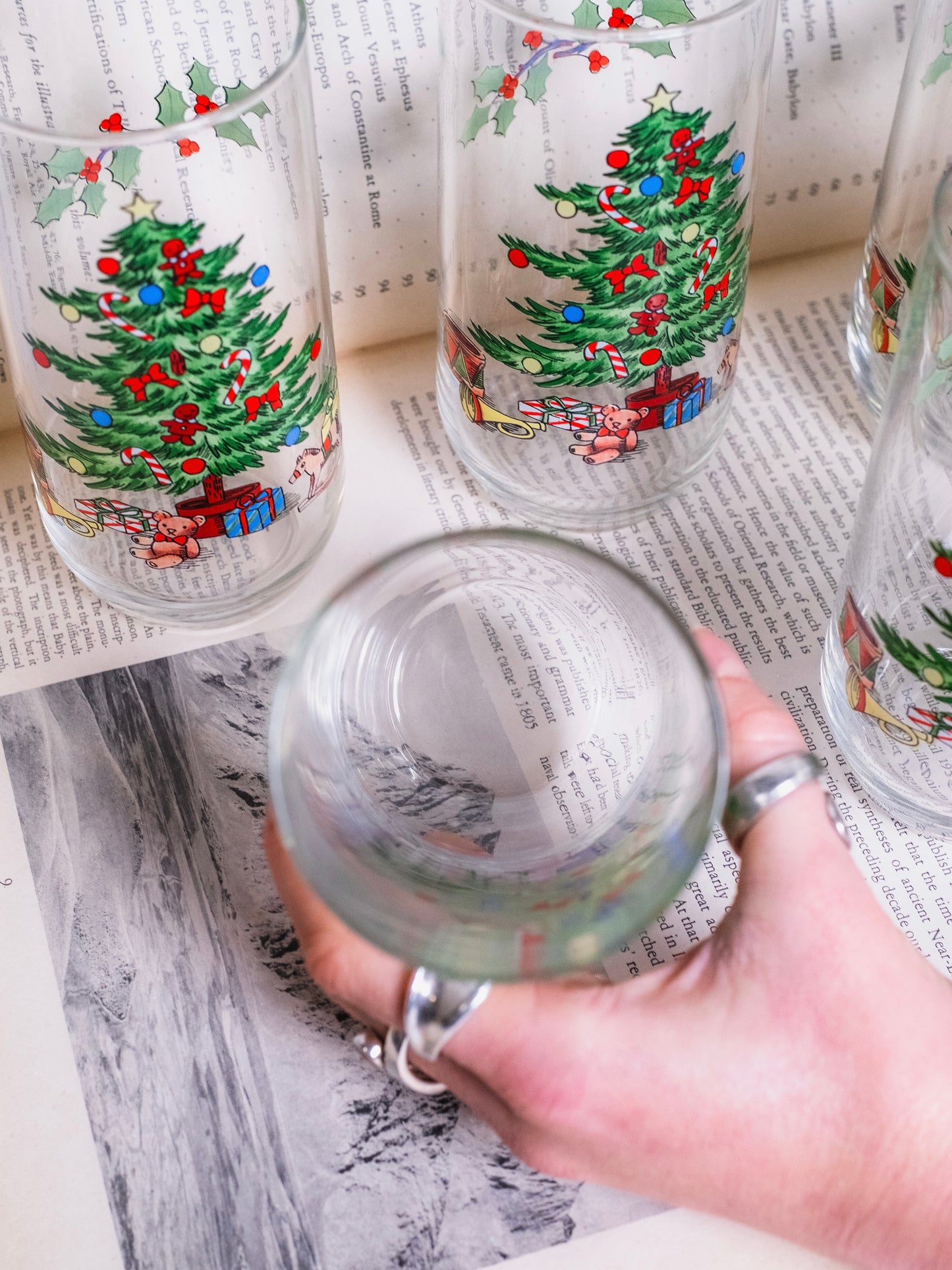 Vintage 1980s Luminarc Christmas Tree Glass Tumblers | Set of 6