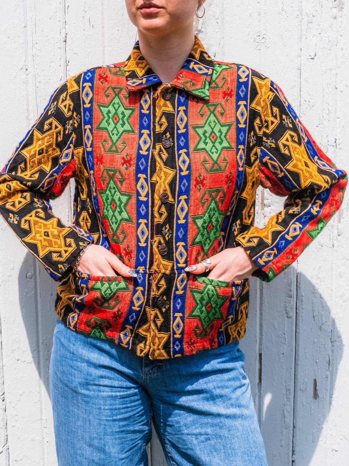 Vintage 1990s Multi-Color Southwestern Tapestry Jacket | S/M