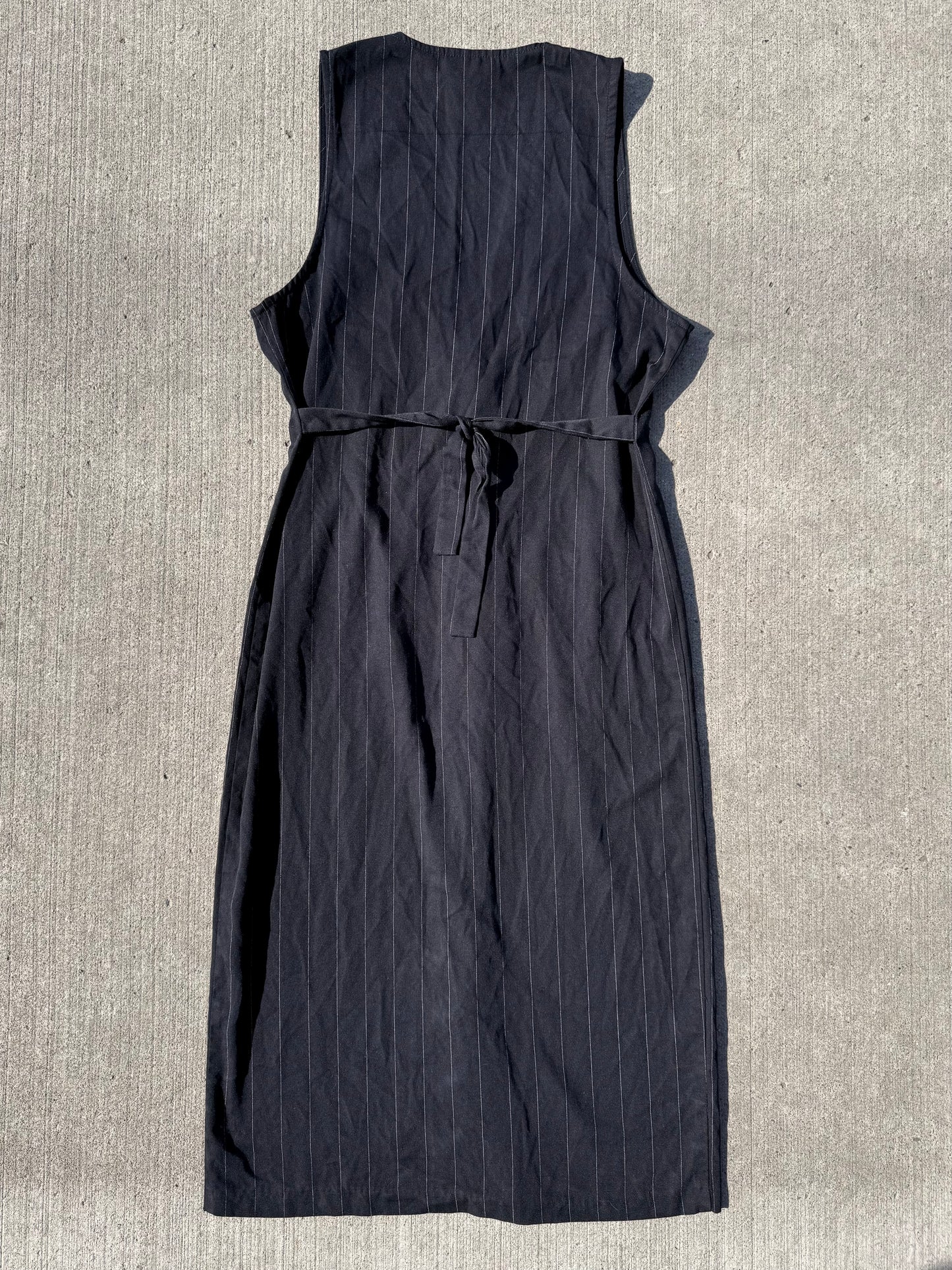 Vintage 1980s Ms. Choice Black Pinstripe Sleeveless Suit Dress | Medium