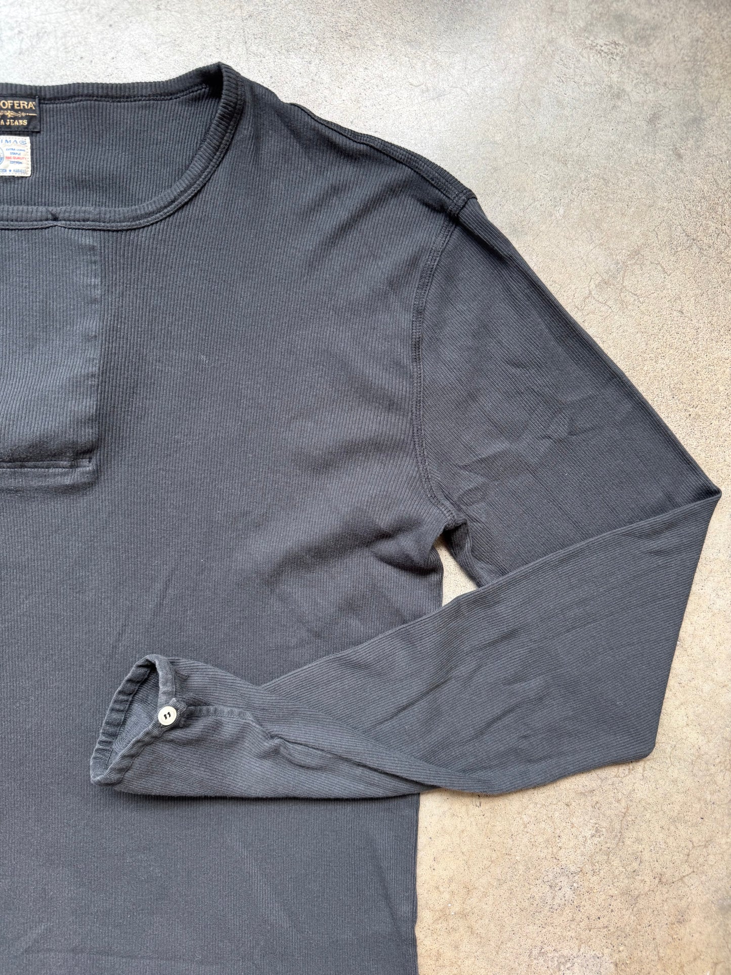 Indigofera “Hank” Supima Cotton Ribbed Asymmetric Henley Shirt | Large