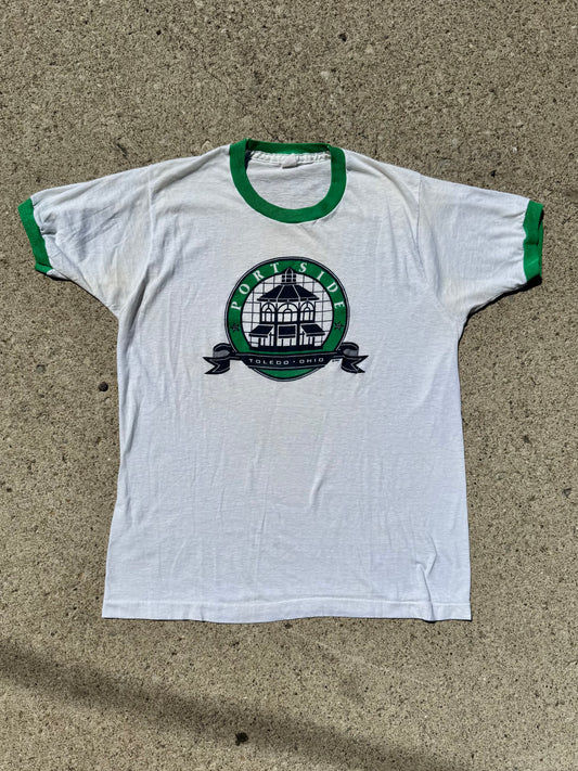 Vintage 1980s Portside Toledo White & Green Ringer Tee | M/L