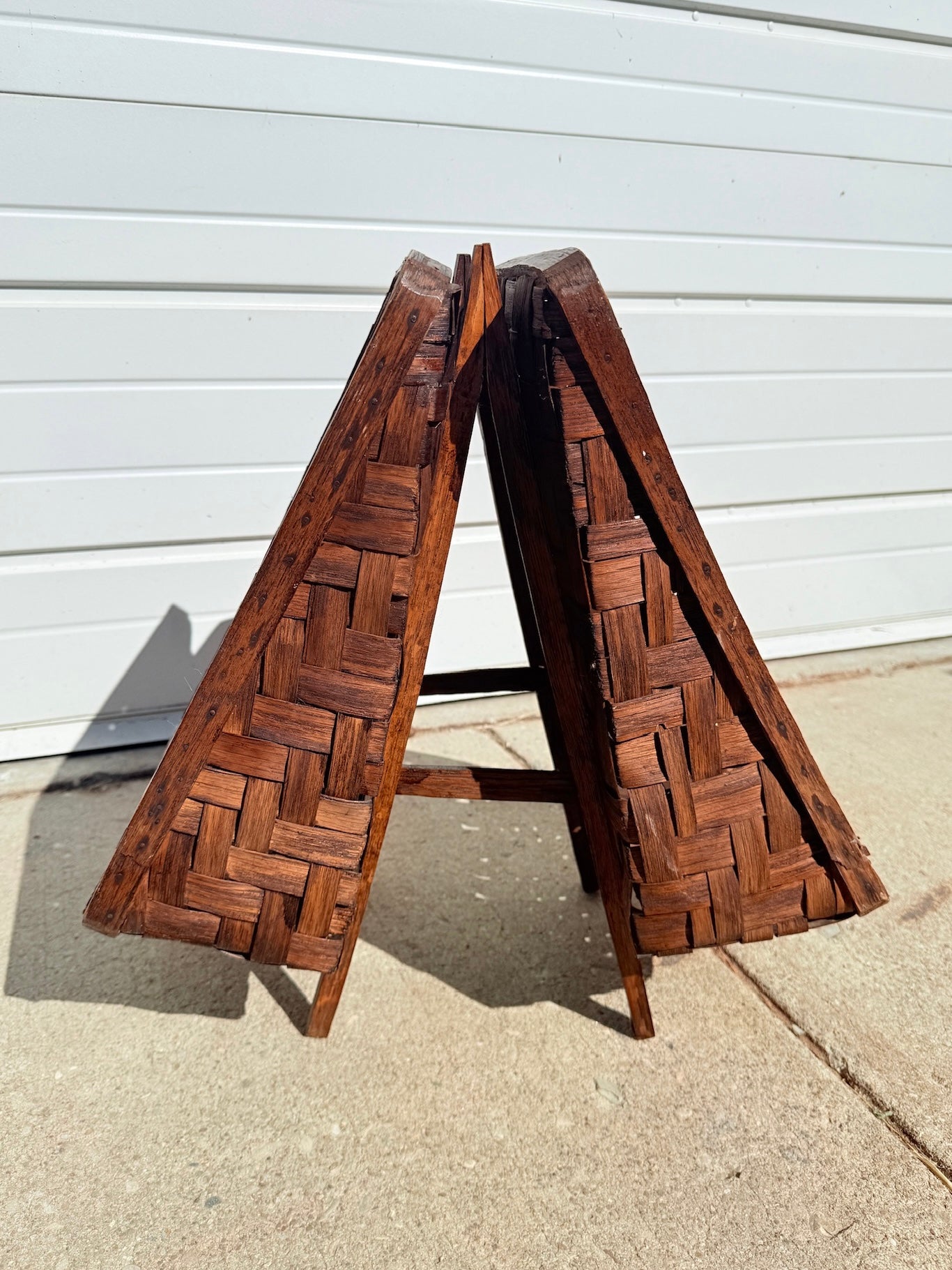 Antique 1920s Handmade Woven Two-Sided Magazine Rack