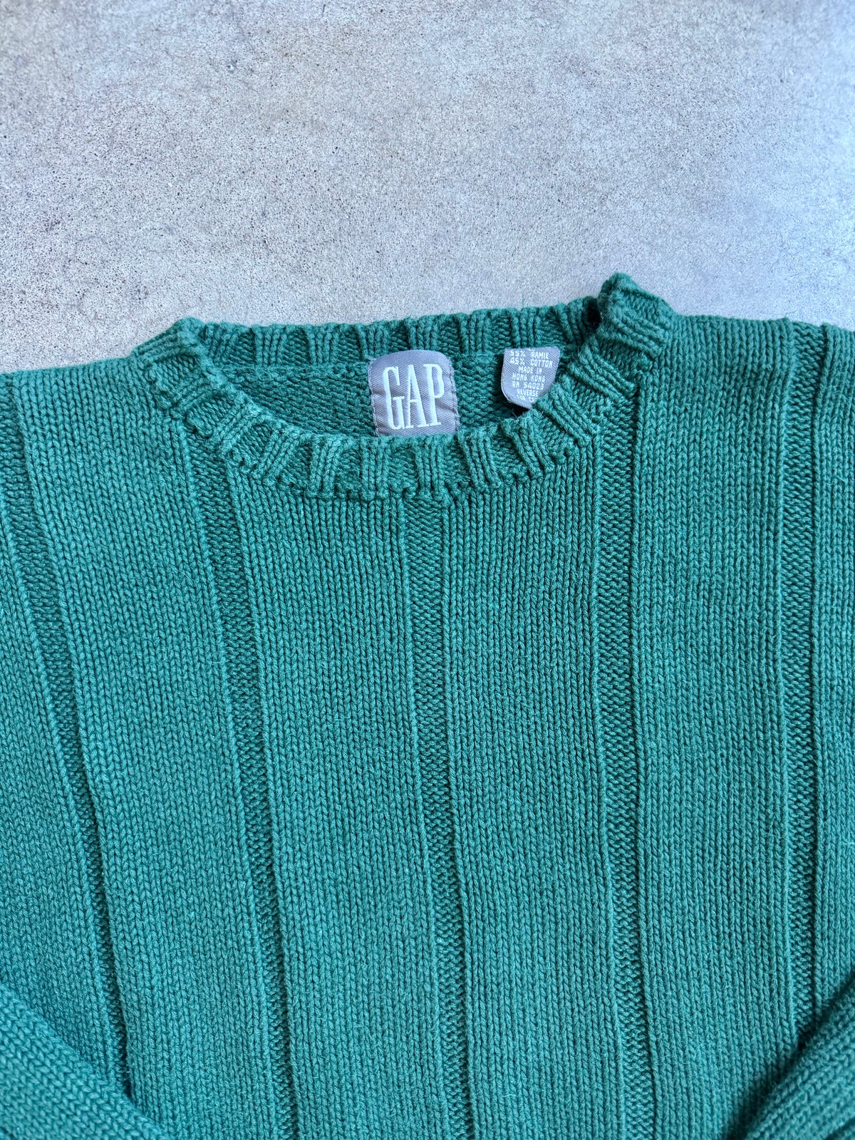 Vintage 1990s Gap Green Wide Rib Knit Cotton-Blend Crewneck Sweater | Large