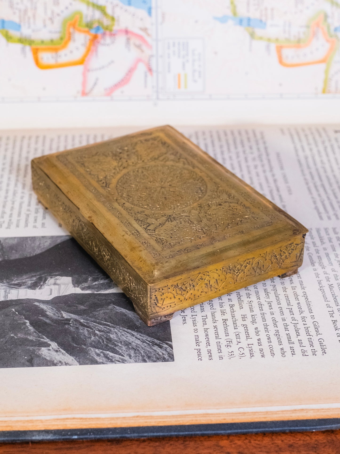 Vintage 1950s Brass Etched Cigarette Box