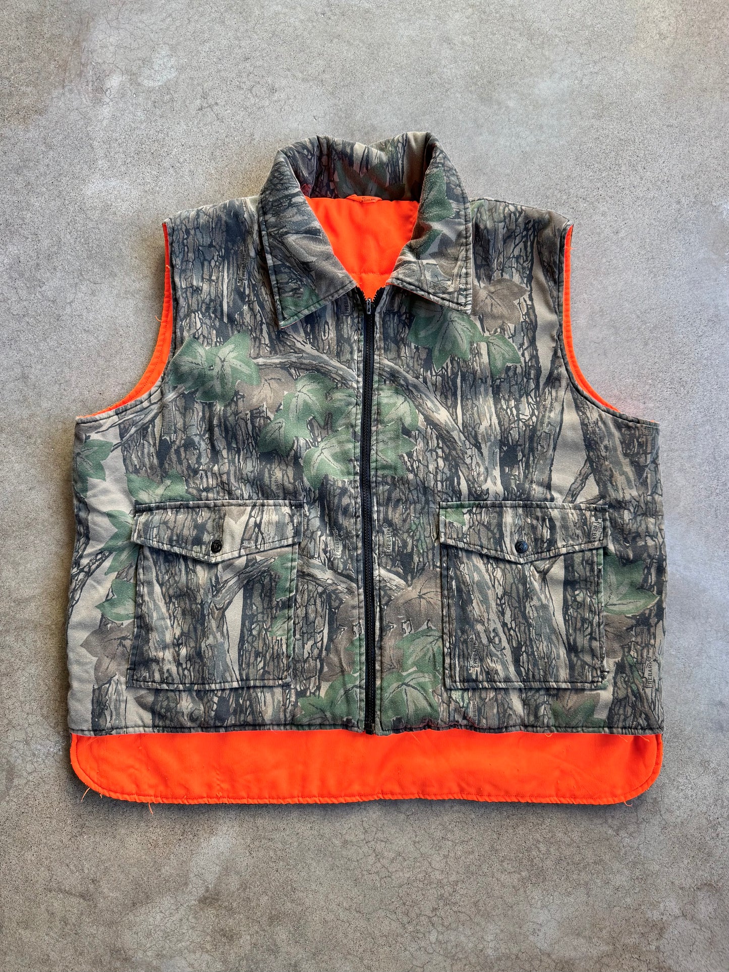 Vintage 1980s Winchester Reversible Conceal Orange Trebark Camo Hunting Vest | XL